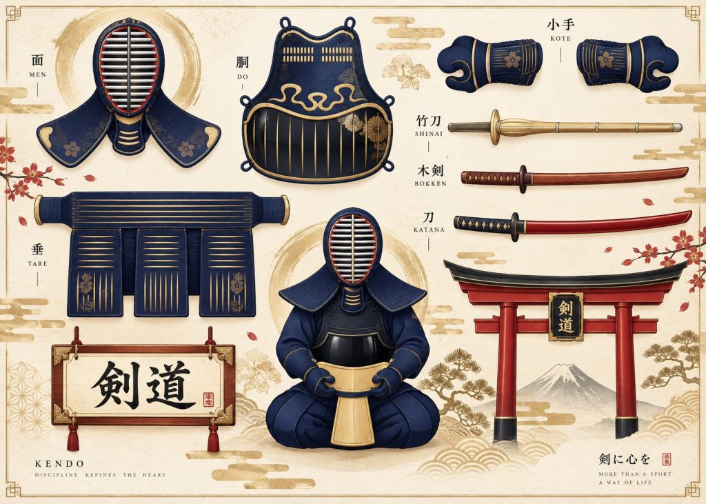 Le matériel du kendo : men, dō, kote et tare de l’armure, shinai, bokken et katana